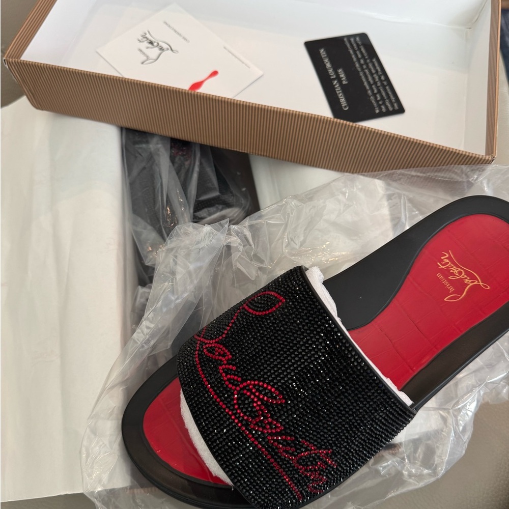 Christian Louboutin Black and Red Slide Flats